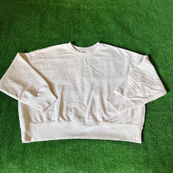 Uniqlo Long Sleve Crew Neck Lightweight Sweater Ivory Boxy Sweatshirt Size XL - Picture 1 of 12